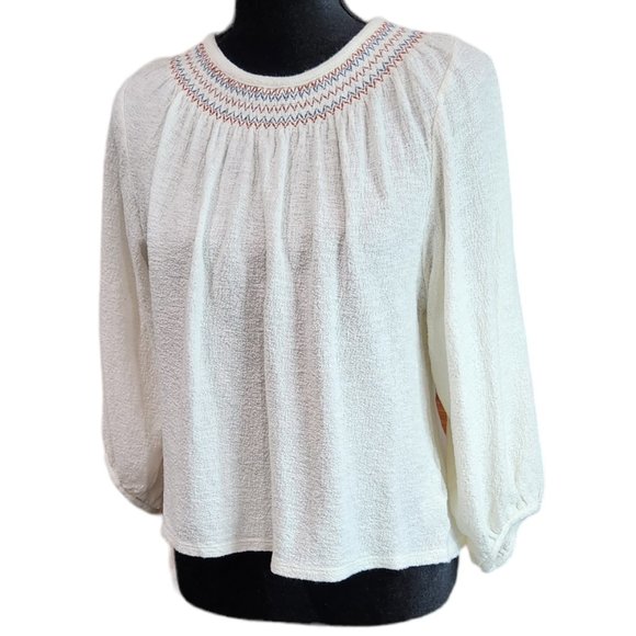 Madewell Superlight Jacquard Embroidered Smocked Top Organic Cotton XS - Picture 5 of 11